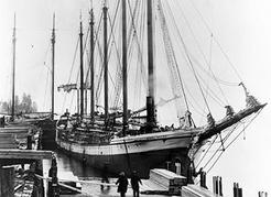 The <em>Mabel Brown</em>, first of a series of wooden schooners built at Wallace Shipyards on the North Vancouver waterfront during World War I. NVMA 4973