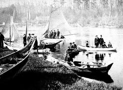 Boating on North Vancouver’s Seymour Creek circa 1890; this was also a prime angling site. Note the mix of rowboats, canoes and&#160;sailboats. Image A-03311 courtesy of the Royal BC Museum and&#160;Archives.