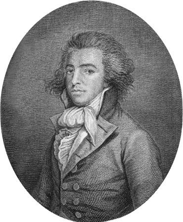 An illustration of a man with fluffy wavy hair. He is wearing a puffy scarf and a frilly shirt under a high-collared coat with two rows of buttons down the front.