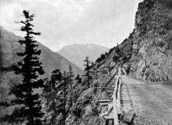 Roadbuilding was a leading priority of James Douglas, who knew that British Columbia’s many natural resources would remain inaccessible, and thus unprofitable to Great Britain, without “a great system of roads” to connect the many remote communities of the colony. Image D-08062 courtesy of the Royal BC Museum.