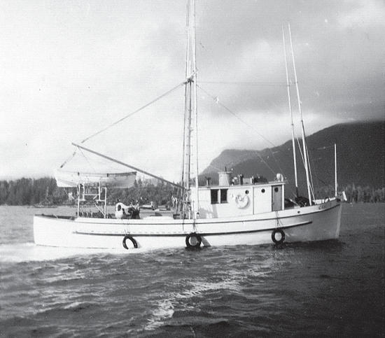 A group of people posed for the camera on a light-coloured boat that is docked. 