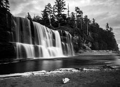 Heading north from Clo-oose, the Princess Maquinna passed Tsusiat Falls, where water from Tsusiat Lake cascades into the ocean. On fine days, passengers could see the falls clearly, if the ship came close enough. Image courtesy of James Wheeler.