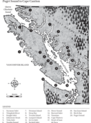 A map of the West Coast of British Columbia, including Vancouver Island and the Strait of Georgia