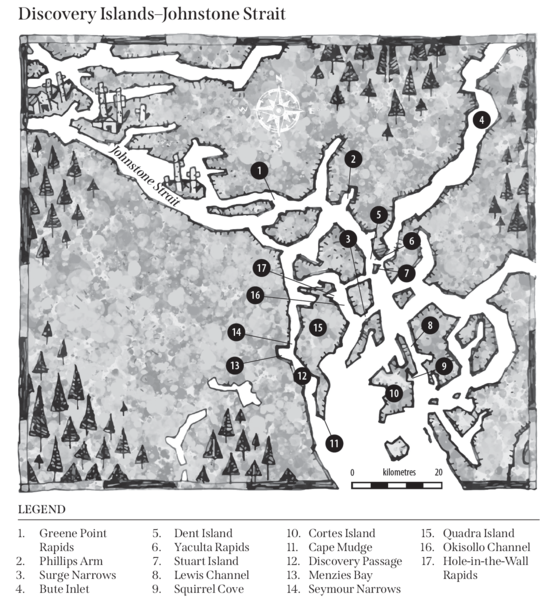 A map of the Discovery Islands and Johnstone Strait