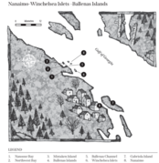 A map of Nanaimo, Winchelsea Islets, and the Ballenas Islands