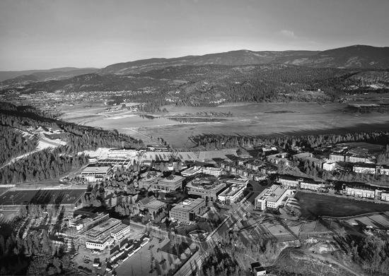 An aerial view of the University of British Columbia Okanagan campus.