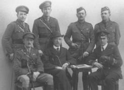 The Bell-Irving family in London in 1918. Back row, left to right: Malcolm, Aeneas, Roderick and Duncan. Front row, left to right: Dick, H.O. and Henry. Courtesy of the Bell-Irving family, Harbour Publishing Archives