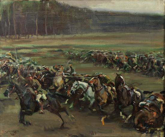 Flowerdew’s famous cavalry charge was the subject of a painting by war artist Alfred Munnings.