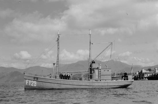Typical of boats in the Fishermen’s Reserve, the HMCS Margaret, shown here, patrolled the west coast during World War II. Equipped with light armament, depth charges, and sometimes minesweeping gear, none ever actually engaged the enemy.  A number of men from Tofino served in this “Gumboot Navy,” as it was called.