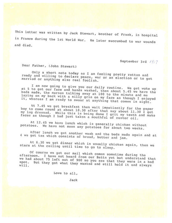 A letter home from Jack