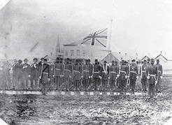 The Victoria Pioneer Rifle Corps (also known as the African Rifles) was an all-Black militia unit established in Victoria in 1860 to defend the colony of Vancouver Island against the threat of American invasion. For several years, the Pioneer Rifles was the only militia presence in Victoria. City of Vancouver Archives, AM54-S4-: Mil P79