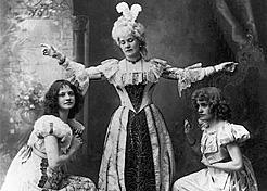 Production of The Bridal Trap in Victoria, 1908. From left: Miss Stoddart as Marion, Miss H. Kent as The Marquise and Miss Carter as Rosette. BC Archives G-00198