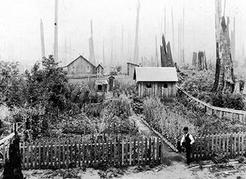 One of the earliest residents of Lynn Valley was George Smith, shown here outside his property on Campbell Avenue in 1909. Shaketown was still an isolated community, a long way from the business centres of Moodyville and Lower Lonsdale. NVMA 26-19D-8