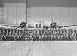 Aircrew of No. 147 Bomber Reconnaissance Squadron pose in front of one of their Bolingbroke Bombers at the Tofino RCAF Station in 1944. Image PA162822 courtesy of Library and Archives Canada